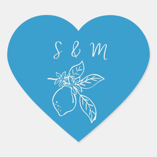 手描きレモン結婚式の引き出物シール ハートシール (正面)