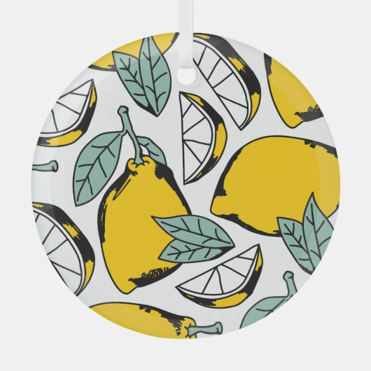 手描きレモン、パタ鮮やかーン。 ガラスオーナメント (正面)