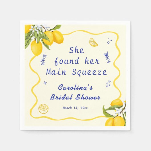 手描きレモン メインスクイーズ ブライダルシャワー スタンダードカクテルナプキン (正面)