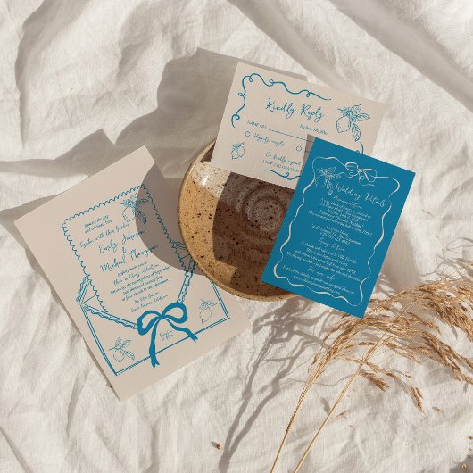 手描きレモ地中海の結婚ン 招待状