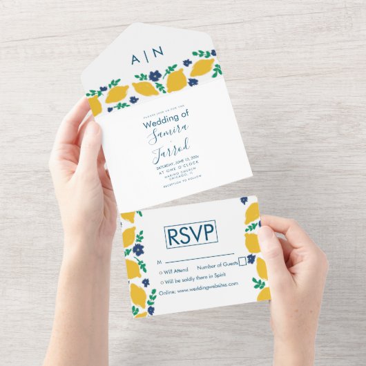手描きレモ結婚ンの全てを一つの招待状で オールインワン招待状 (貼ってはがせる)