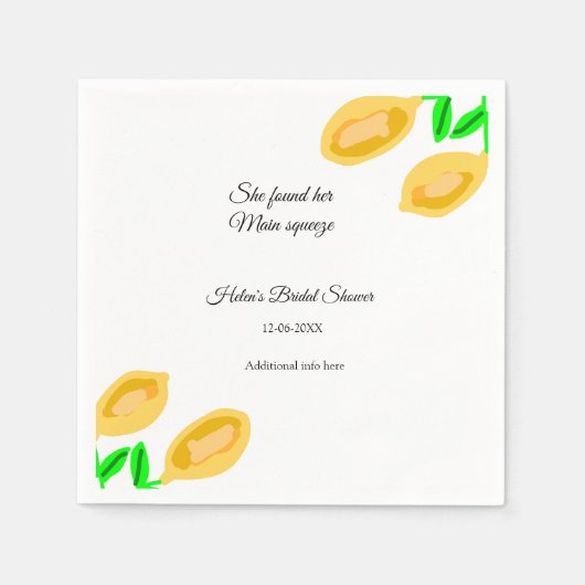 手描きレモ離れンブライダルシャワー スタンダードカクテルナプキン (正面)