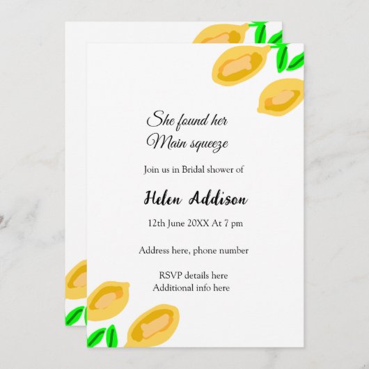 手描きレモ離れンブライダルシャワー 招待状 (正面/裏面)