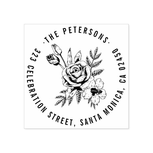 手描きローズブーケラウンドネーム差出人住所 ラバースタンプ (インプリント)