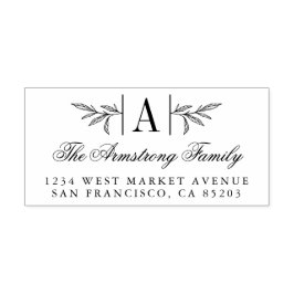 手描きローレルブランチモノグラム差出人住所 ラバースタンプ