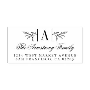 手描きローレルブランチモノグラム差出人住所 ラバースタンプ