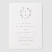 手描きローレルリースモノグラム結婚ズ ベラム紙招待状 (正面)