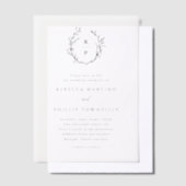 手描きローレルリースモノグラム結婚ズ ベラム紙招待状 (オフセット)