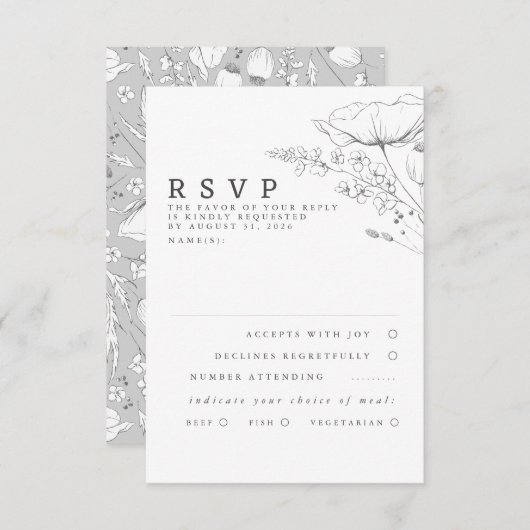 手描きワイルドフラワーウェディングRSVP 出欠カード (正面/裏面)