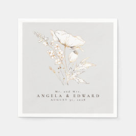 手描きワイルドフラワーエレガントズミニマ結婚リスト スタンダードカクテルナプキン