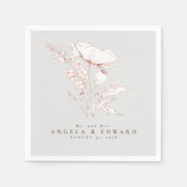 手描きワイルドフラワーエレガントズミニマ結婚リスト スタンダードカクテルナプキン