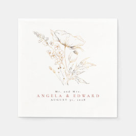 手描きワイルドフラワーエレガントズミニマ結婚リスト スタンダードカクテルナプキン