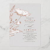手描きワイルドフラワーエレガントズライトグレイ結婚ズ 箔招待状 (正面)