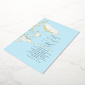 手描きワイルドフラワーエレガントズライトブルー結婚ズ 箔招待状 (回転した状態)