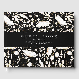 手描きワイルドフラワーエレガントズ黒結婚色 ゲストブック