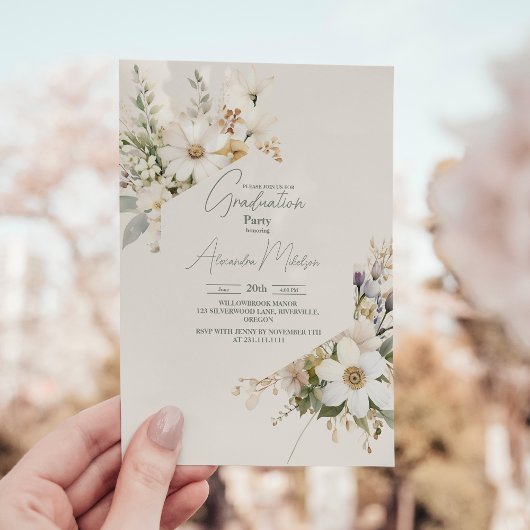 手描きワイルドフラワーエレガントセージ卒業 招待状