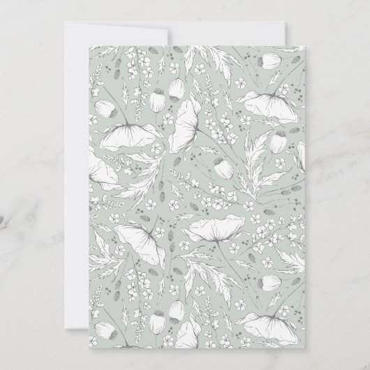 手描きワイルドフラワーエレガントセージ赤ちゃんシャワー 招待状 (裏面)