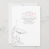 手描きワイルドフラワーエレガントピンクの洗礼 招待状 (正面)