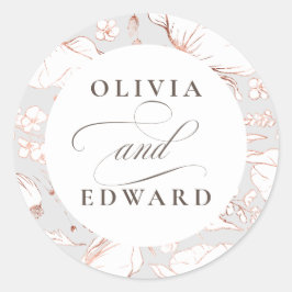 手描きワイルドフラワーエレガントピンク金ゴールド結婚ズ ラウンドシール