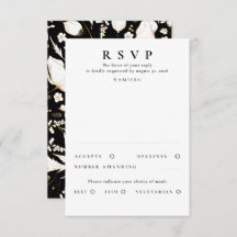 手描きワイルドフラワーズ金ゴールドウェディングRSVP