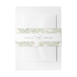 手描きワイルドフラワーセージ緑のエレガントな結婚式 招待状ベリーバンド