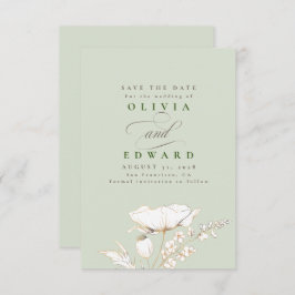 手描きワイルドフラワーセージ緑の保存日付 セーブザデート