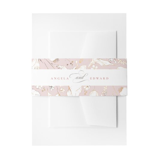 手描きワイルドフラワーダスティピンクエレガントな結婚式 招待状ベリーバンド (正面例)