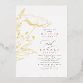 手描きワイルドフラワーダスティピンクエレガントな結婚式 箔招待状 (正面)