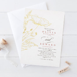 手描きワイルドフラワーダスティピンクエレガントな結婚式 箔招待状