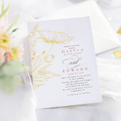 手描きワイルドフラワーダスティピンクエレガントな結婚式 箔招待状