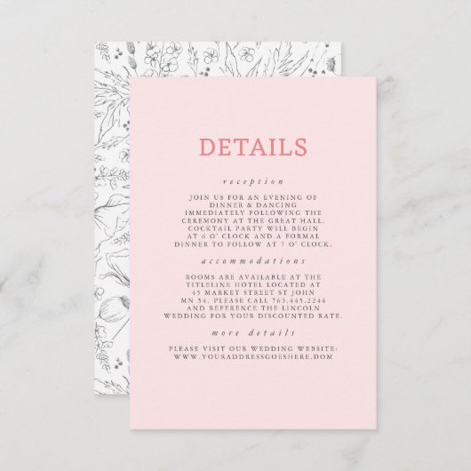 手描きワイルドフラワーパター結婚ンの詳細 エンクロージャーカード (正面/裏面)