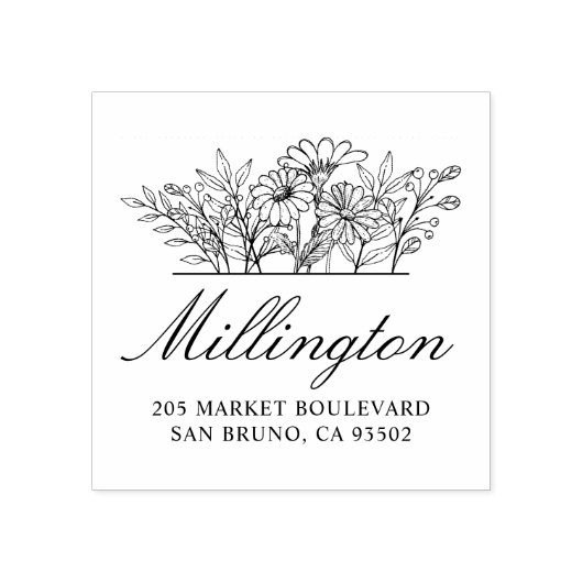 手描きワイルドフラワーファミリーネーム差出人住所 ラバースタンプ (インプリント)