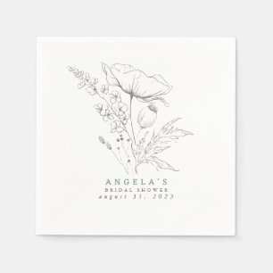 手描きワイルドフラワーミニマルエレガントリストナプキン スタンダードカクテルナプキン