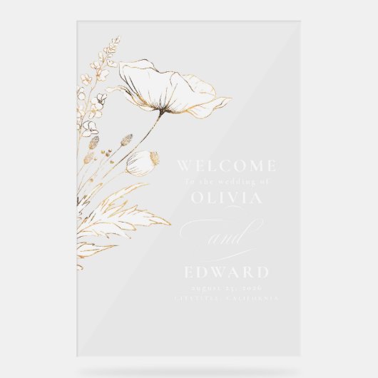 手描きワイルドフラワーモダンエレガントな結婚式 アクリルサイン (正面)