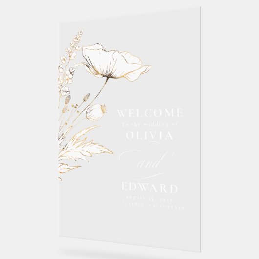 手描きワイルドフラワーモダンエレガントな結婚式 アクリルサイン (傾斜)