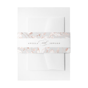 手描きワイルドフラワーライトグレーエレガントな結婚式 招待状ベリーバンド