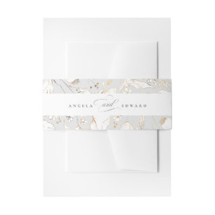 手描きワイルドフラワーライトグレーエレガントな結婚式 招待状ベリーバンド