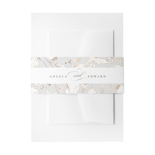 手描きワイルドフラワーライトグレーエレガントな結婚式 招待状ベリーバンド (正面例)