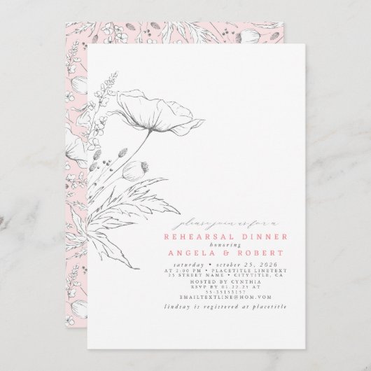 手描きワイルドフラワーリハエレガントーサルディナー 招待状 (正面/裏面)