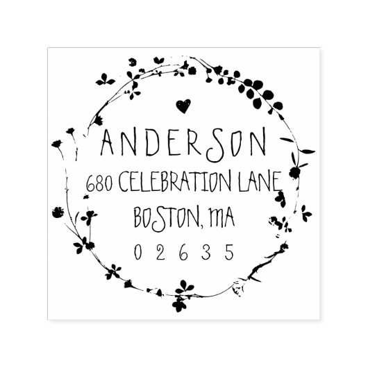 手描きワイルドフラワーリース差出人住所 セルフインキングスタンプ (デザイン)