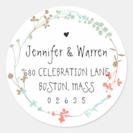 手描きワイルドフラワーリース差出人住所 ラウンドシール
