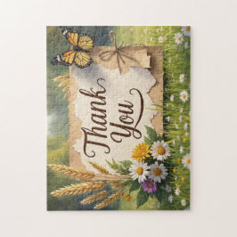 手描きワイルドフラワー、小麦の茎、蝶 ジグソーパズル