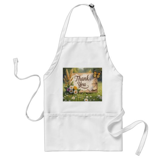 手描きワイルドフラワー、小麦の茎、蝶 スタンダードエプロン (正面)