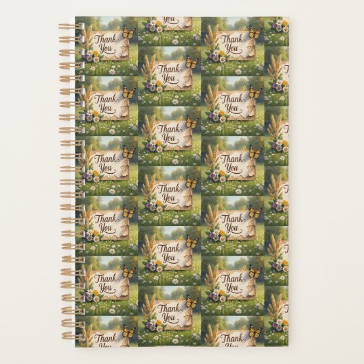 手描きワイルドフラワー、小麦の茎、蝶 プランナー手帳 (正面)