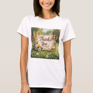 手描きワイルドフラワー、小麦の茎、蝶 Tシャツ