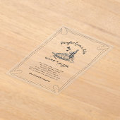 手描きワインとピザアクリルリハーサルディナー アクリル招待状 (レイダウン)