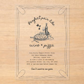 手描きワインとピザアクリルリハーサルディナー アクリル招待状 (正面)