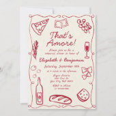 手描きワインレッドレトロリハイタリアンーサルディナー 招待状 (正面)