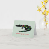 手描きワニ – 自然 – 野生生物 –  カード (黄色い花)