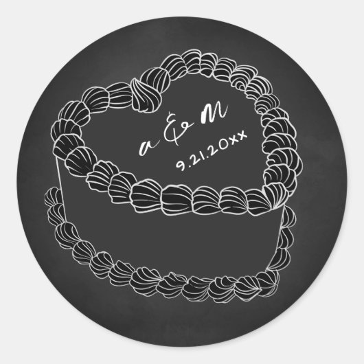 手描きヴィンテージケーキチョーク結婚ボード ラウンドシール (正面)